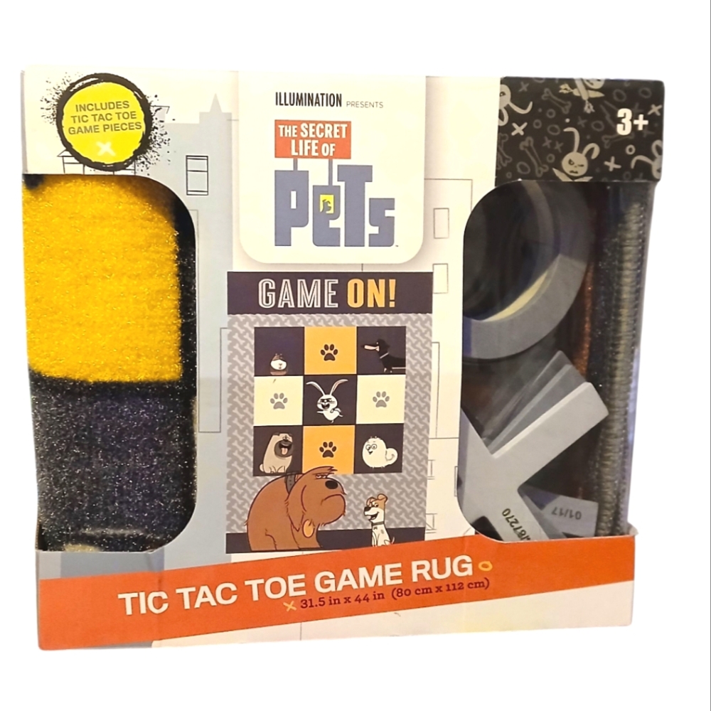 The Secret Life of Pets Tic Tac Toe Game Rug with X & O's - Yellow and Gray NWOT